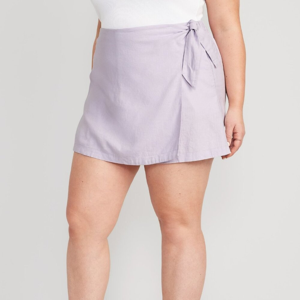 High-Waisted Side-Tie Linen-Blend Skort